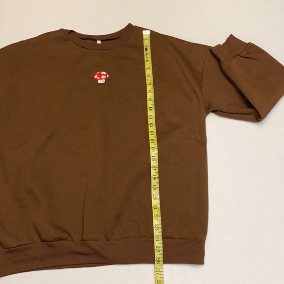 Mushroom Embroidery Brown Pull Over Sweatshirt - Picture 6 of 8